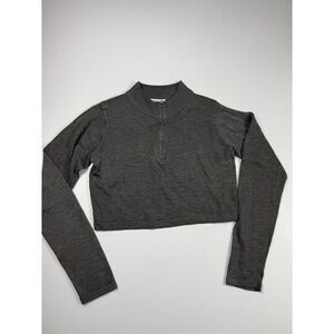 Aster Gray Cropped Quarter‎ Zip Long Sleeve Athletic Top Size S